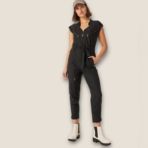Anthropologie Halsey Black Utility Jumpsuit Zip Pocket Extra Small